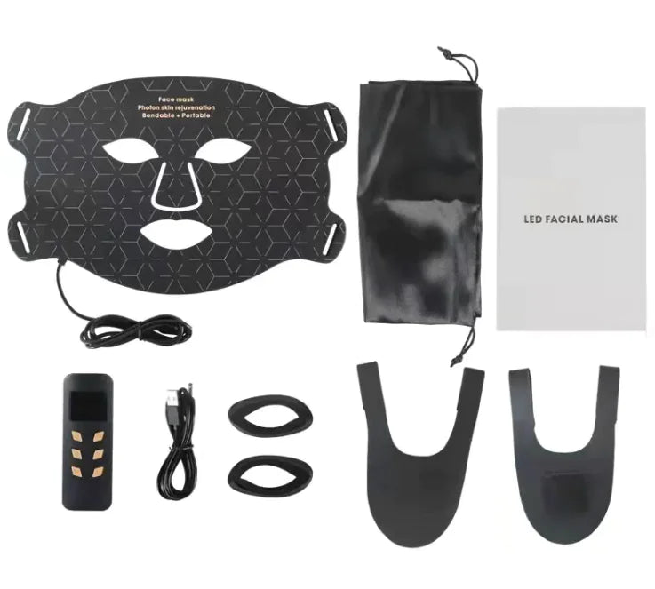 LED facial mask set with accessories on a white background