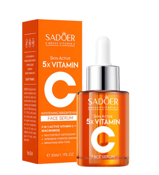 Sadoer Vitamin C face serum with packaging on a white background