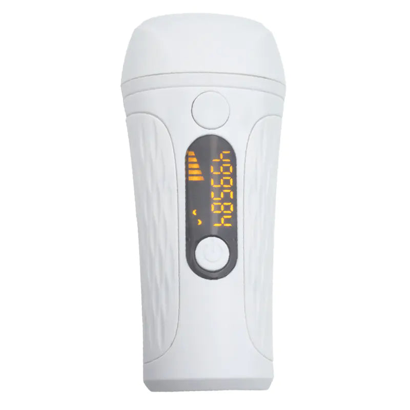 White electronic device with digital display on a white background