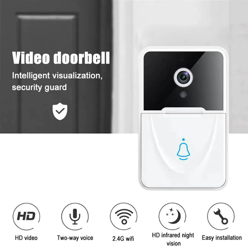 Video doorbell with camera and display on a white background