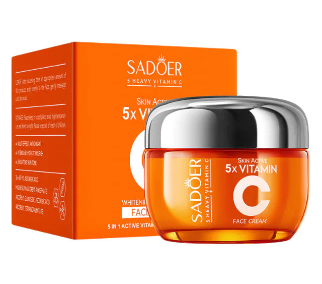 Sadoer face cream with orange packaging and silver lid on a white background