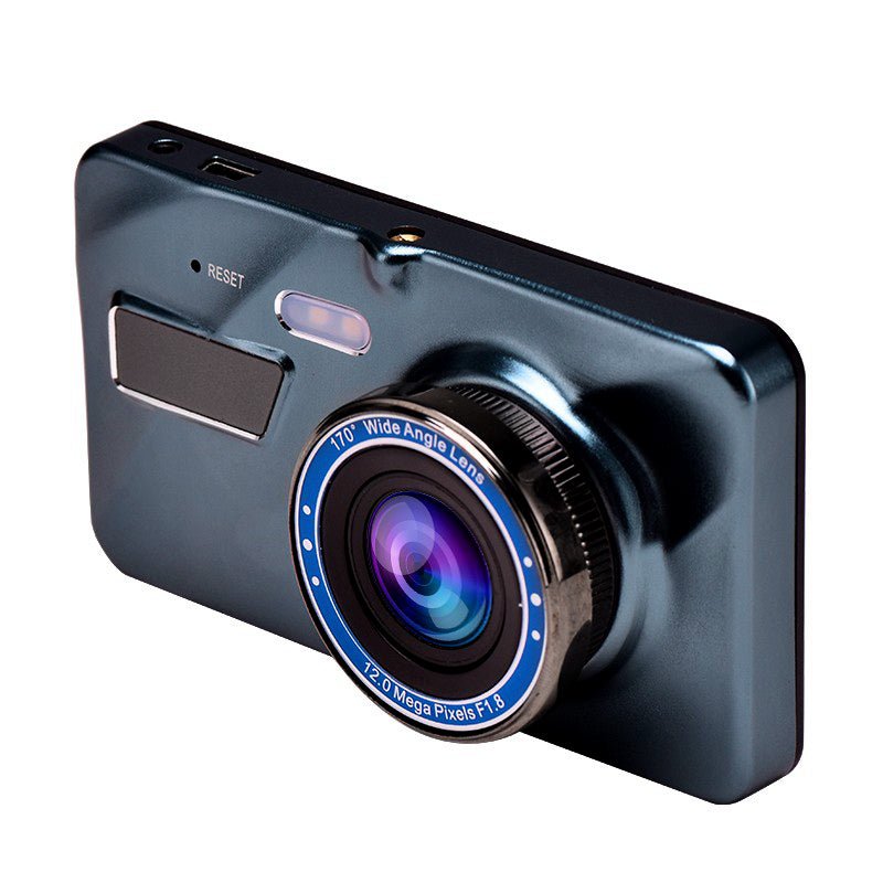 Black digital camera with a large lens on a white background