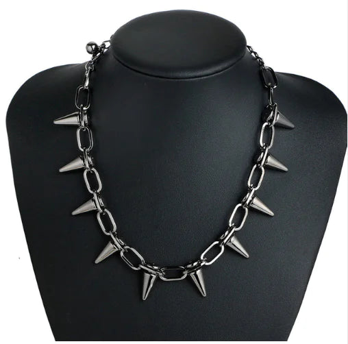 Exaggerated Punk Studded Necklace and Choker Chain